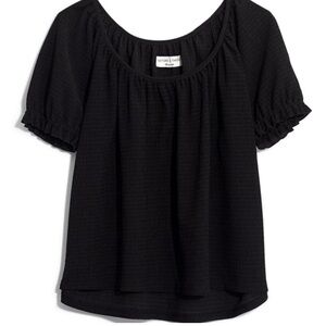 Madewell NWT Black Flutter Sleeve Smocked Blouse